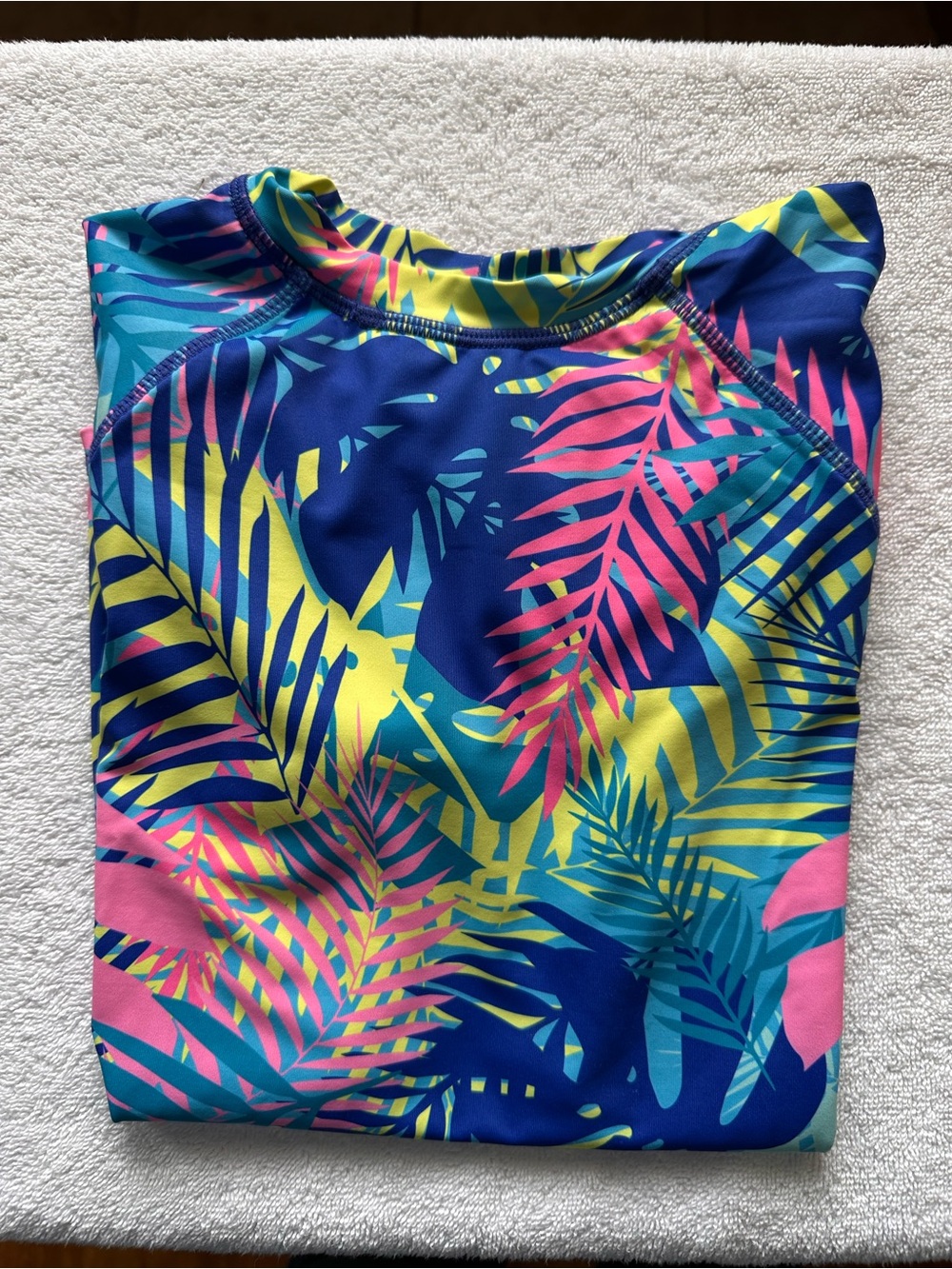 Land’s End Girls   Print Rash Guard Top - Bright Blue, Pink & Yellow
